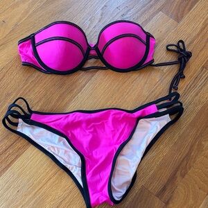 Victoria’s Secret Neon Pink and Black Bikini - L bottoms 34B top